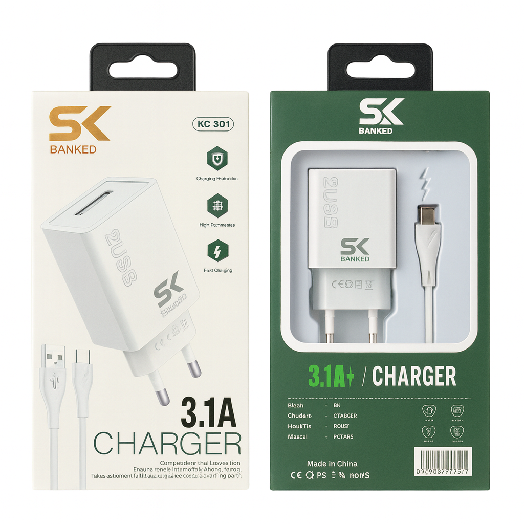 KM901 2USB 3.1A  V8 شاحن ميكرو 