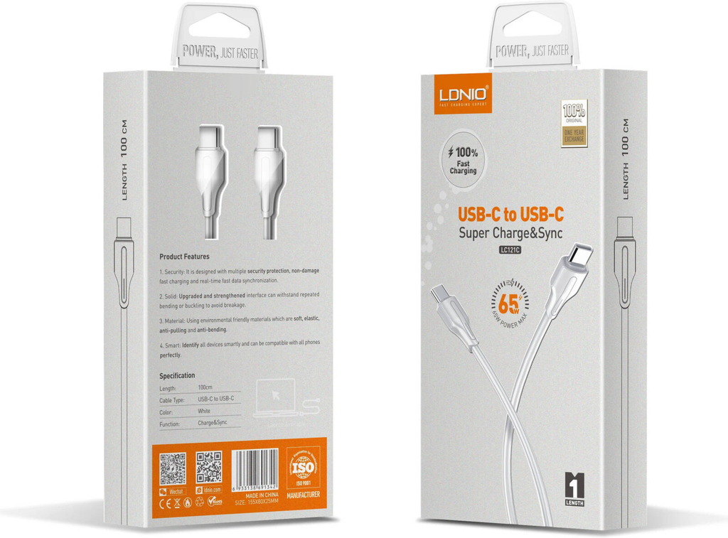 كابل LDNIO C TO C SUPER LC121C 65W 1M