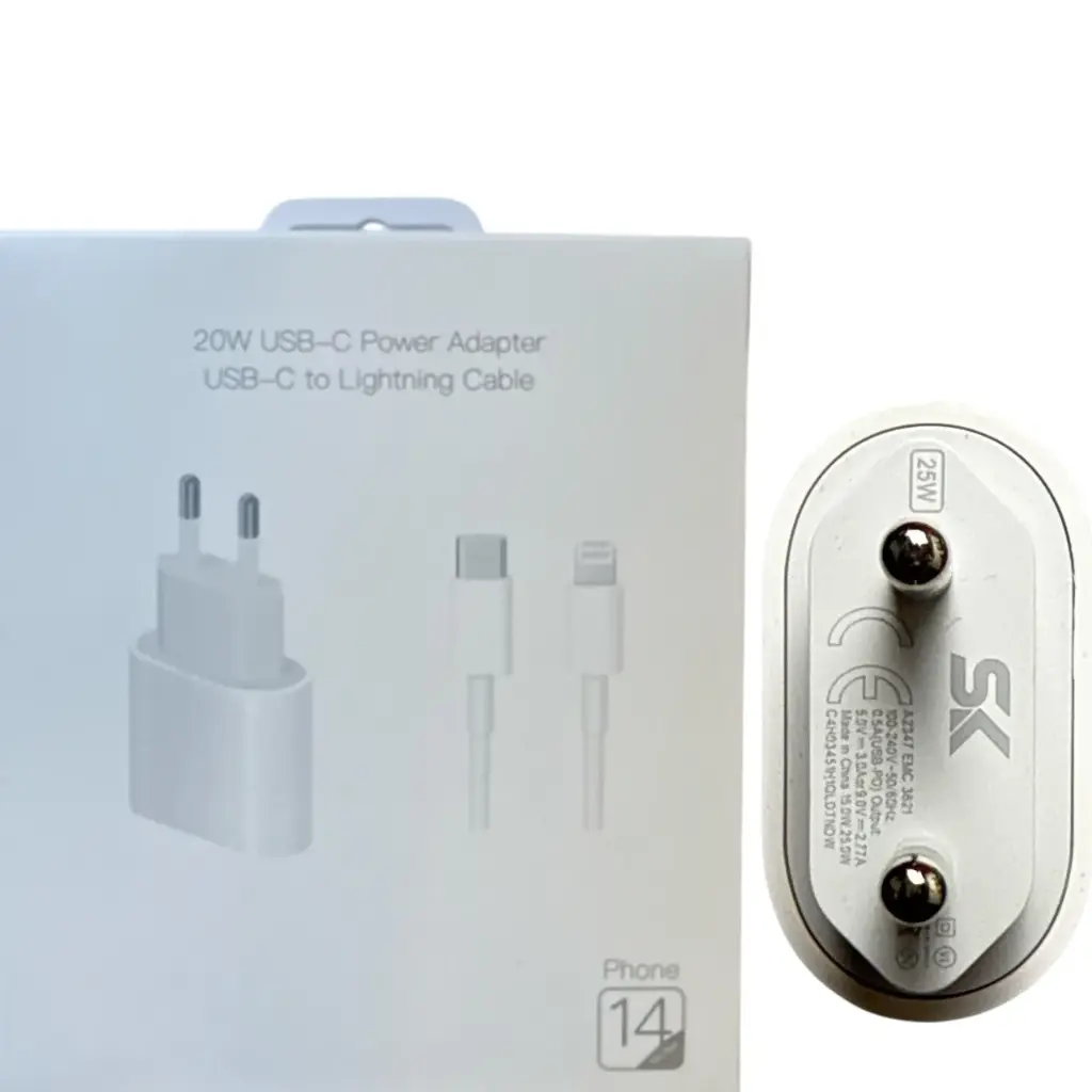 شاحن ثنائي باكت بضمان  20W IPHONE 2PIN C TO LIGHTING SK