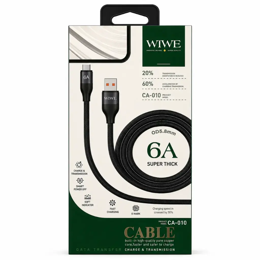  كابل CA010 6A BLACK USB TO TYPCE 