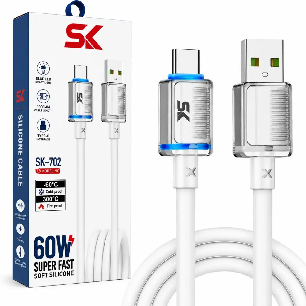 كابل بيانات مضيء سليكون USB/TC SK702 1M   