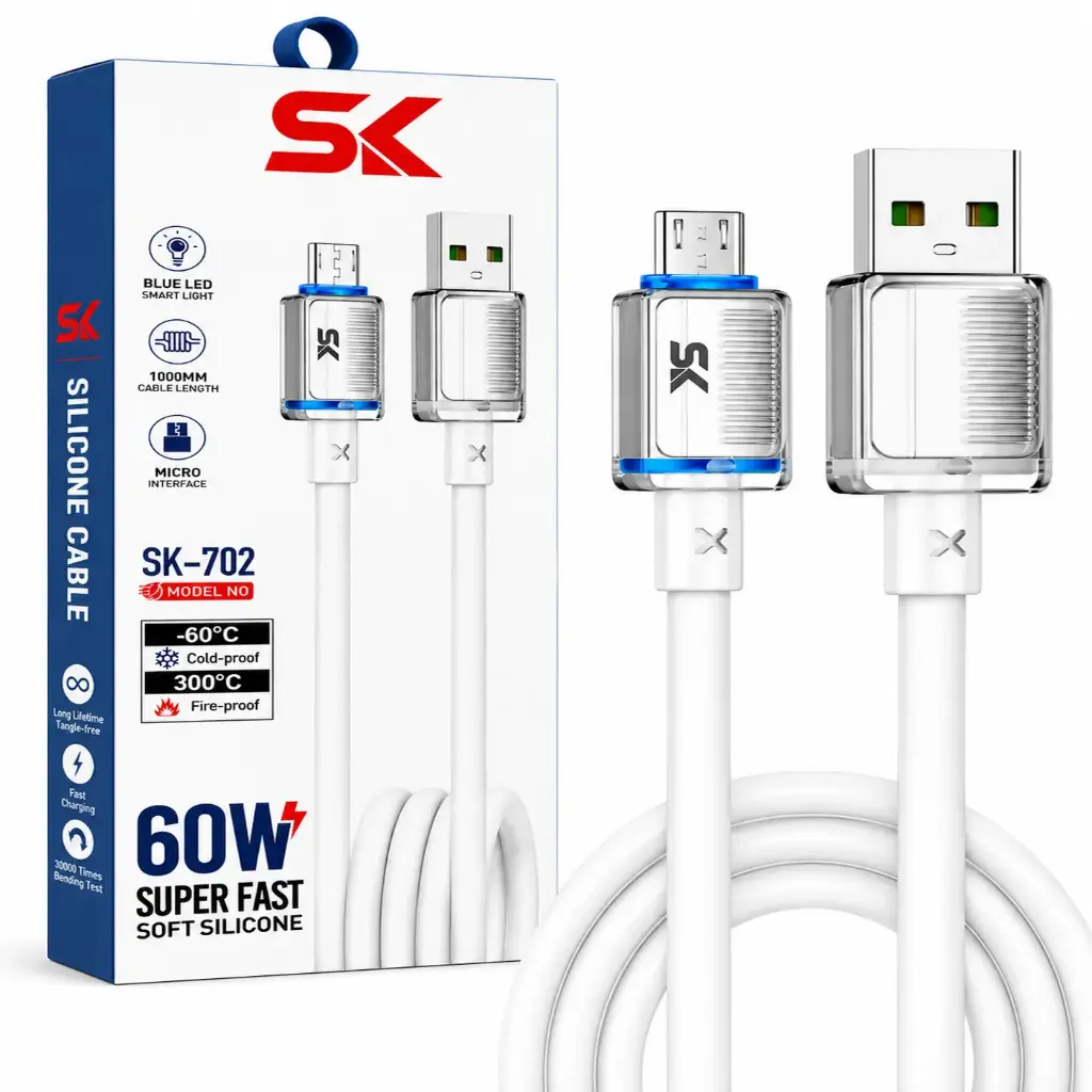 كابل بيانات مضيء سليكون USB/V8 SK702 1M   