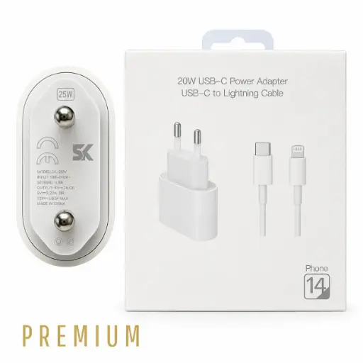 شاحن ثنائي باكت بضمان  20W IPHONE 2PIN C TO LIGHTING SK