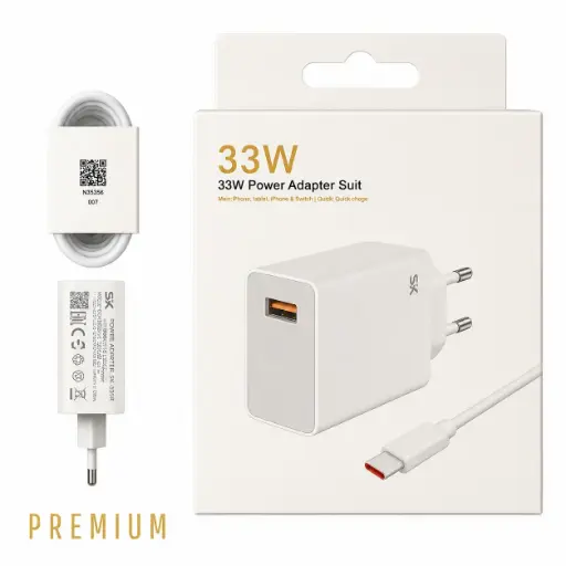 شاحن باكت بضمان  33W MI US TO C 2IN1 SK